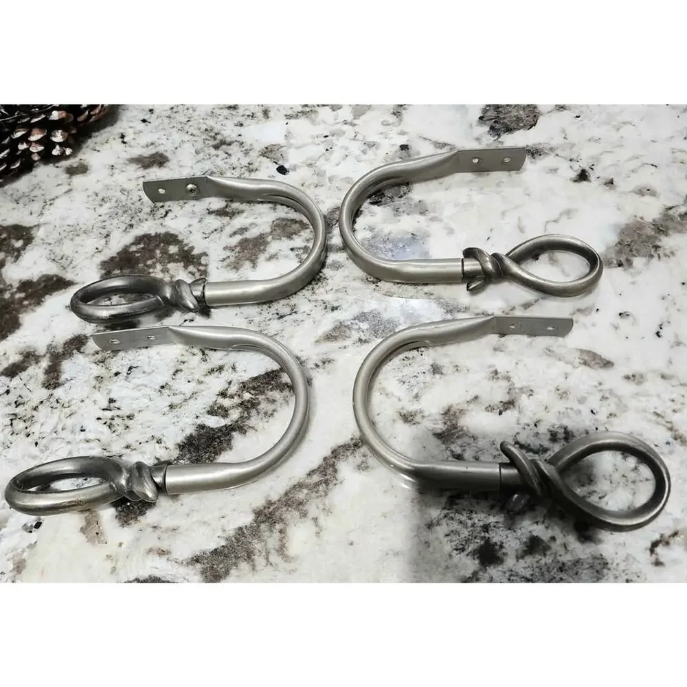 4 Brushed Nickel Curtain Holdbacks Metal Rope Knot Drapery Tieback Hooks.
